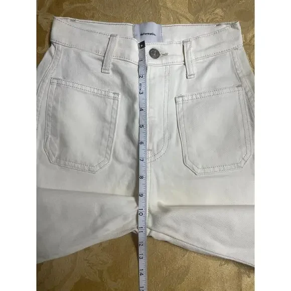 Reformation Size 23 Womens Jeans White Alyssa Stretch HighRise Wide Leg Cropped - Picture 11 of 12